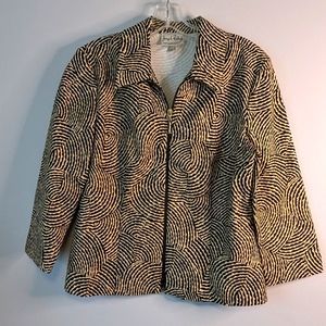 Joseph Ribkoff Full Zip Cotton Spandex 3/4 Sleeve Jacket Size 8 Black Tan EUC